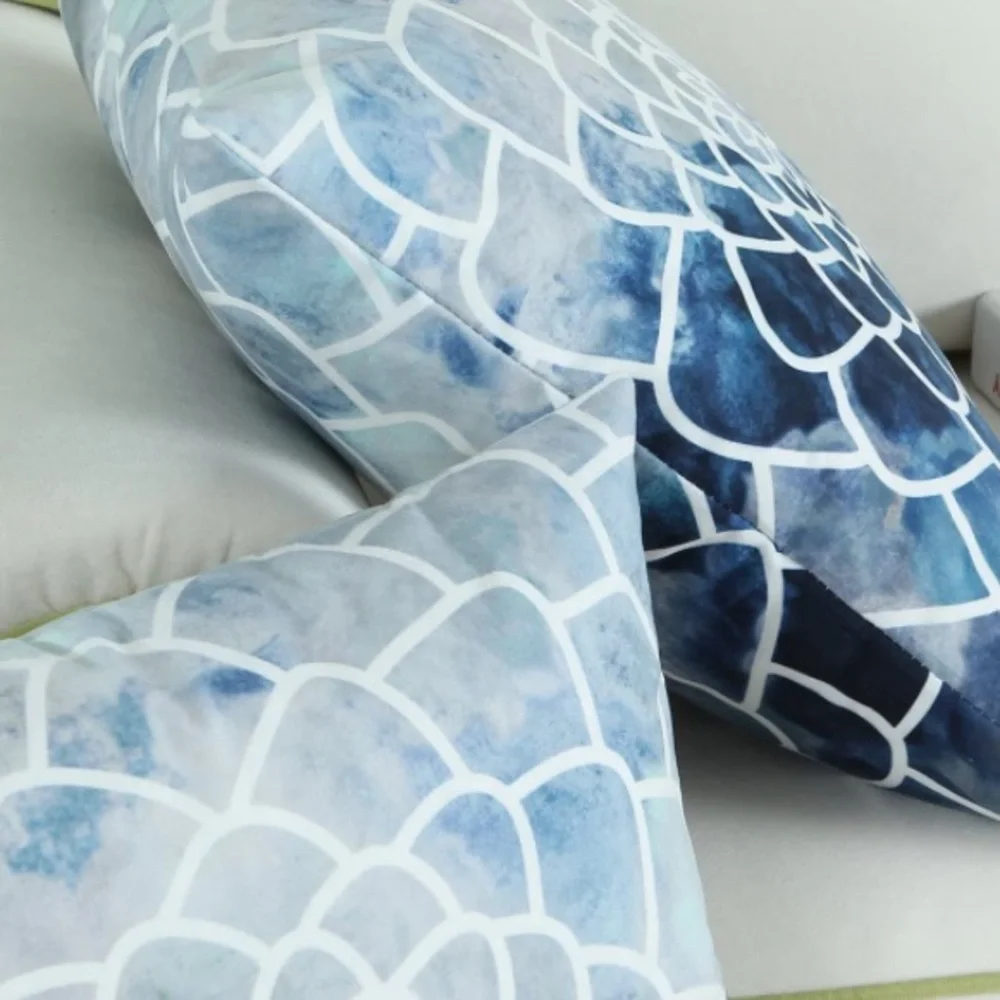 Luxury Home | Coastal Blue Watercolor Ombre Dahlia Print Lumbar Pillow Covers